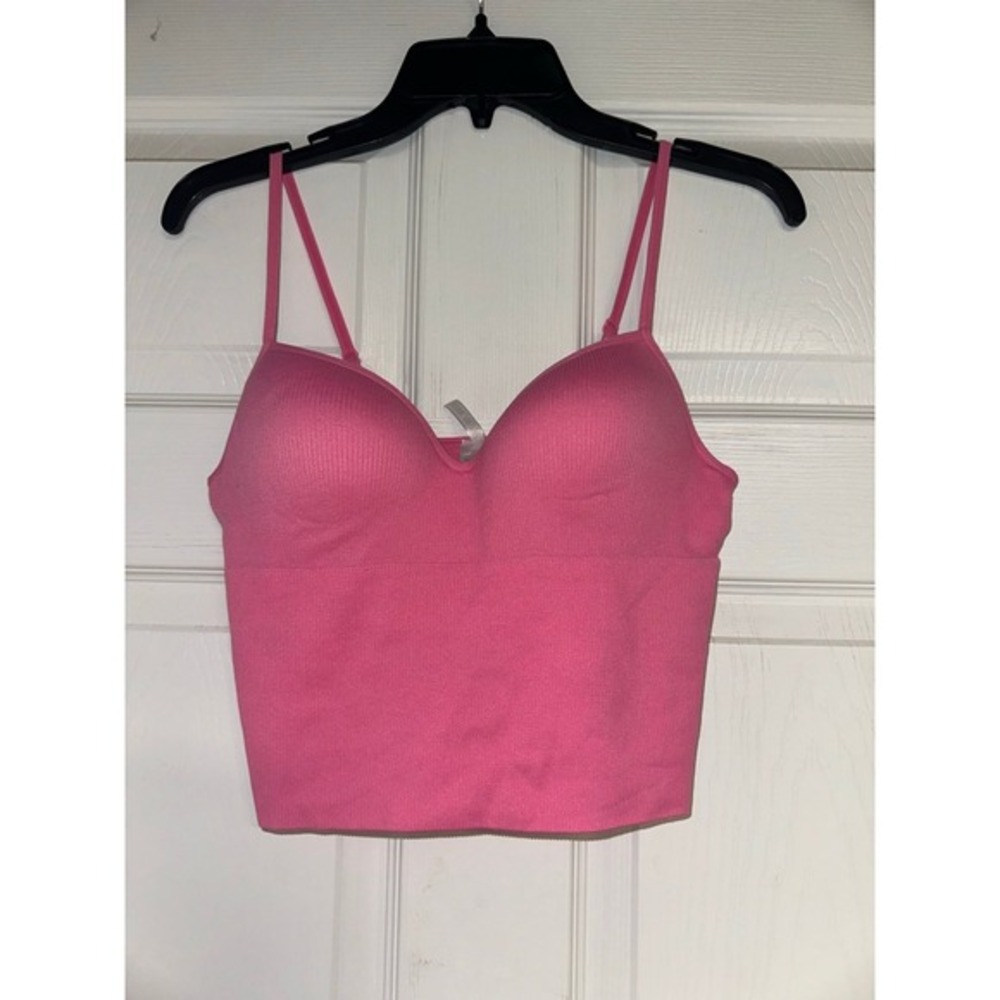 New Mix Pink Padded Crop Top Tank Adjustable Straps Size Large/XL‎ preowned H3